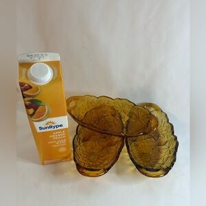 Set of 4- Lily Pons,Amber glass relish/pickle dish
